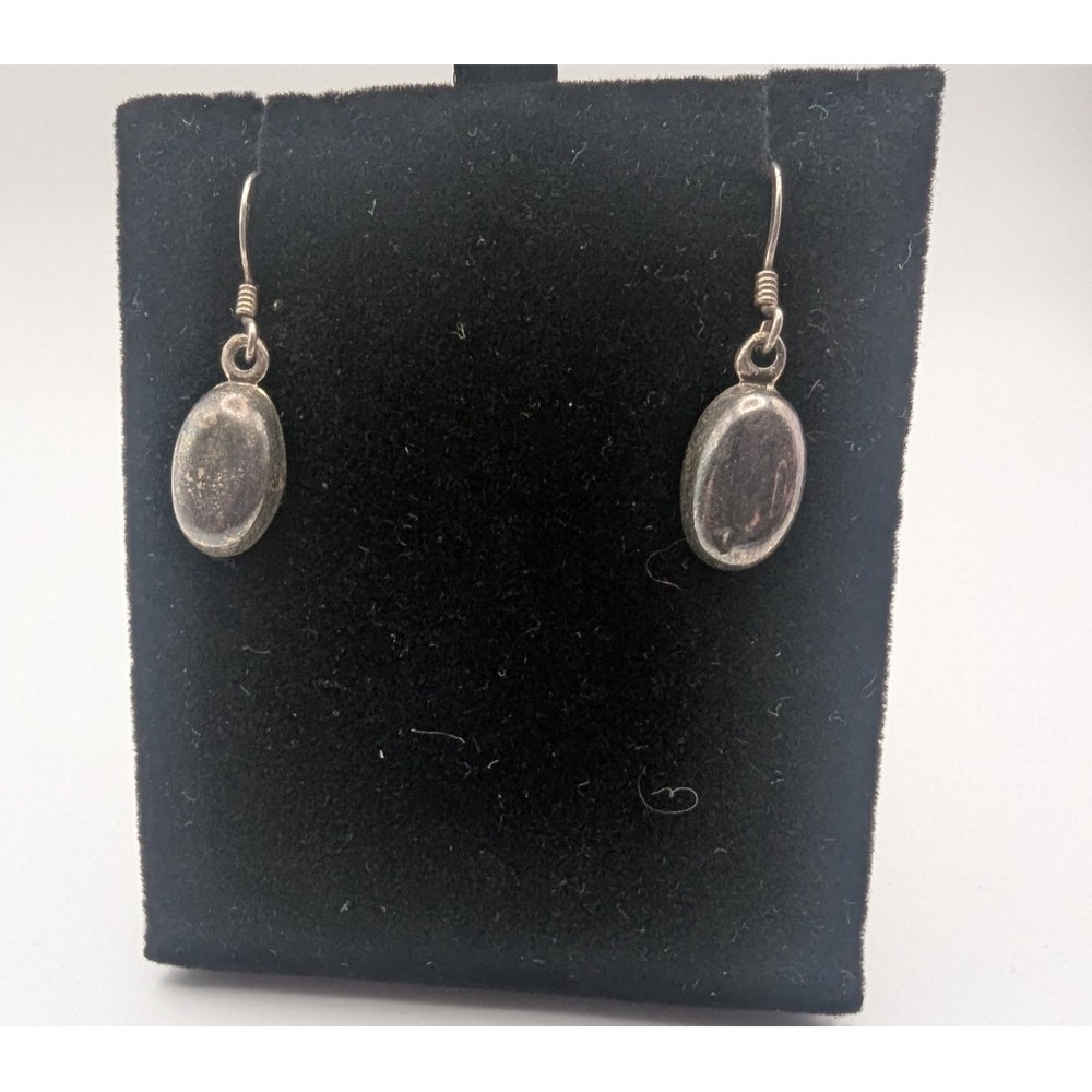 STERLING SILVER Oval Drop Earrings Womens Minimalist Hook Style 1.83g